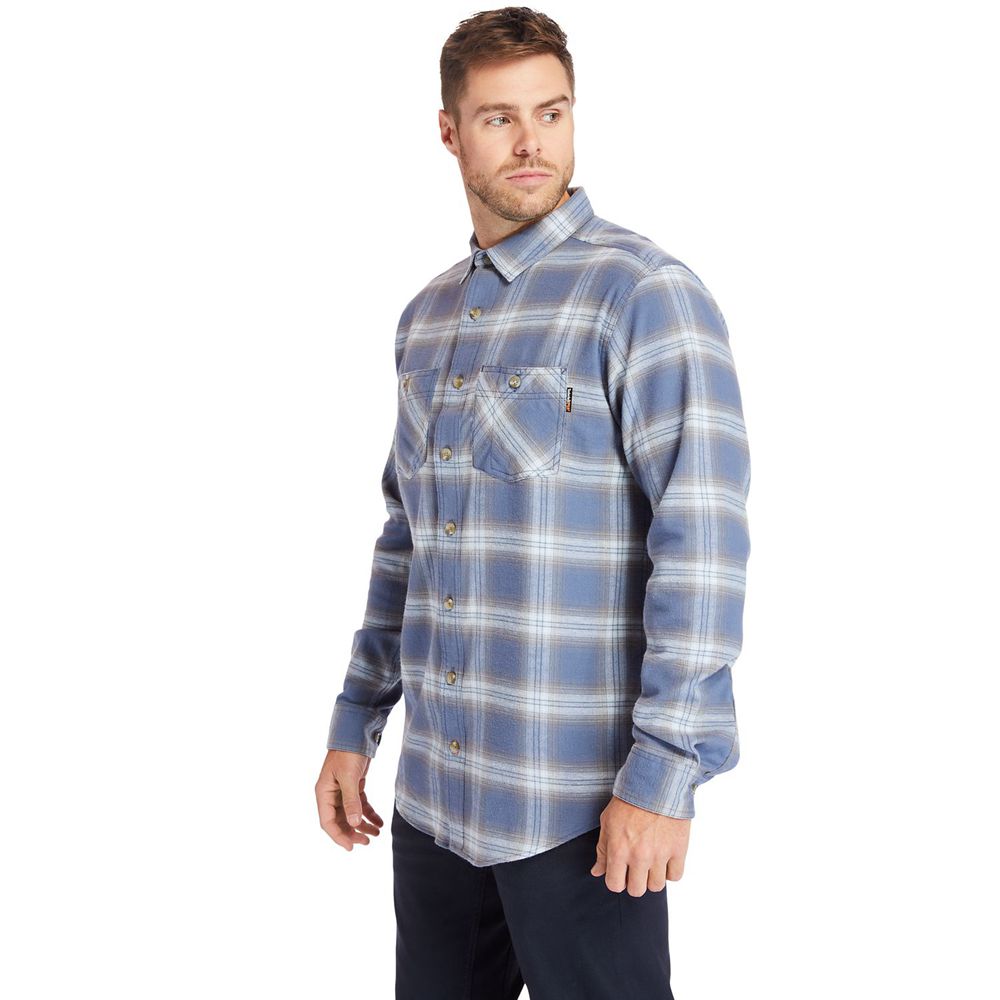 Camisa Timberland Argentina Hombre - Pro® Big & Tall Woodfort Flex Flannel Work - Azules - RSKCWM-53